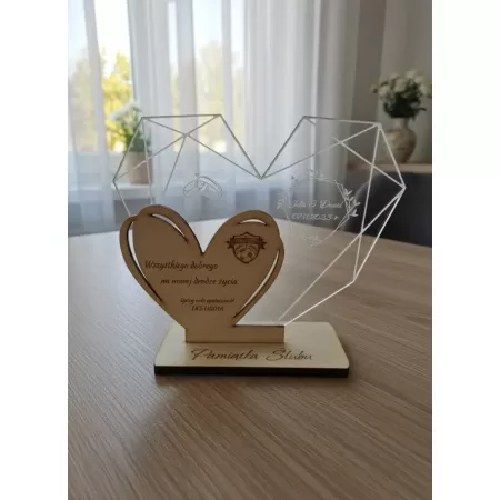 Pamiątka ślubu serce (wzór1) plexi + sklejka